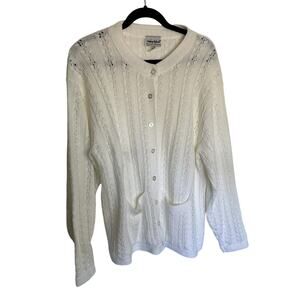 Anthony Richards Cable Knit Sweater 2x Button Down 2 Pockets Machine Wash White